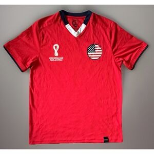 USA Soccer FIFA World Cup Short Sleeve Jersey Shirt Red Logo Flag Medium JBHS